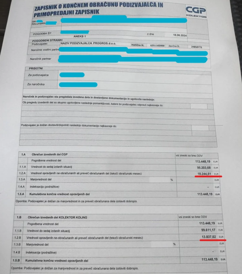 Zapisnik o doseženem dogovoru o poplačilu dveh odprtih računov