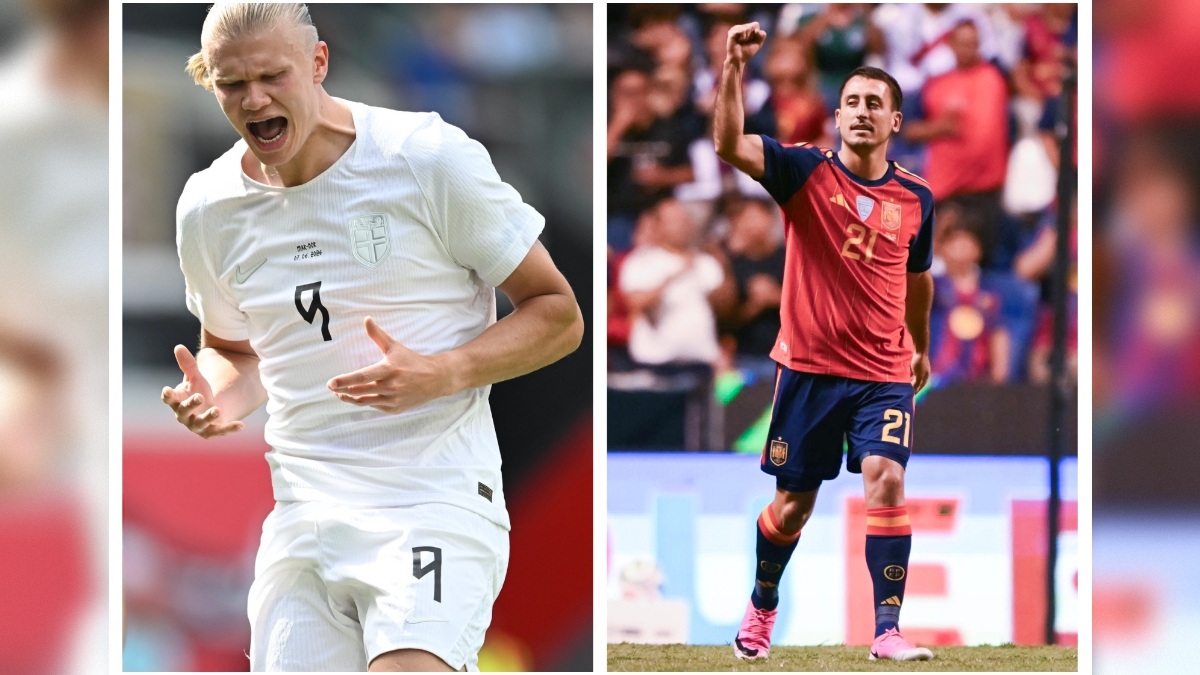 Erling Haaland, nogometni reprezentant Norveške in Mikel Oyarzabal, reprezentant Španije