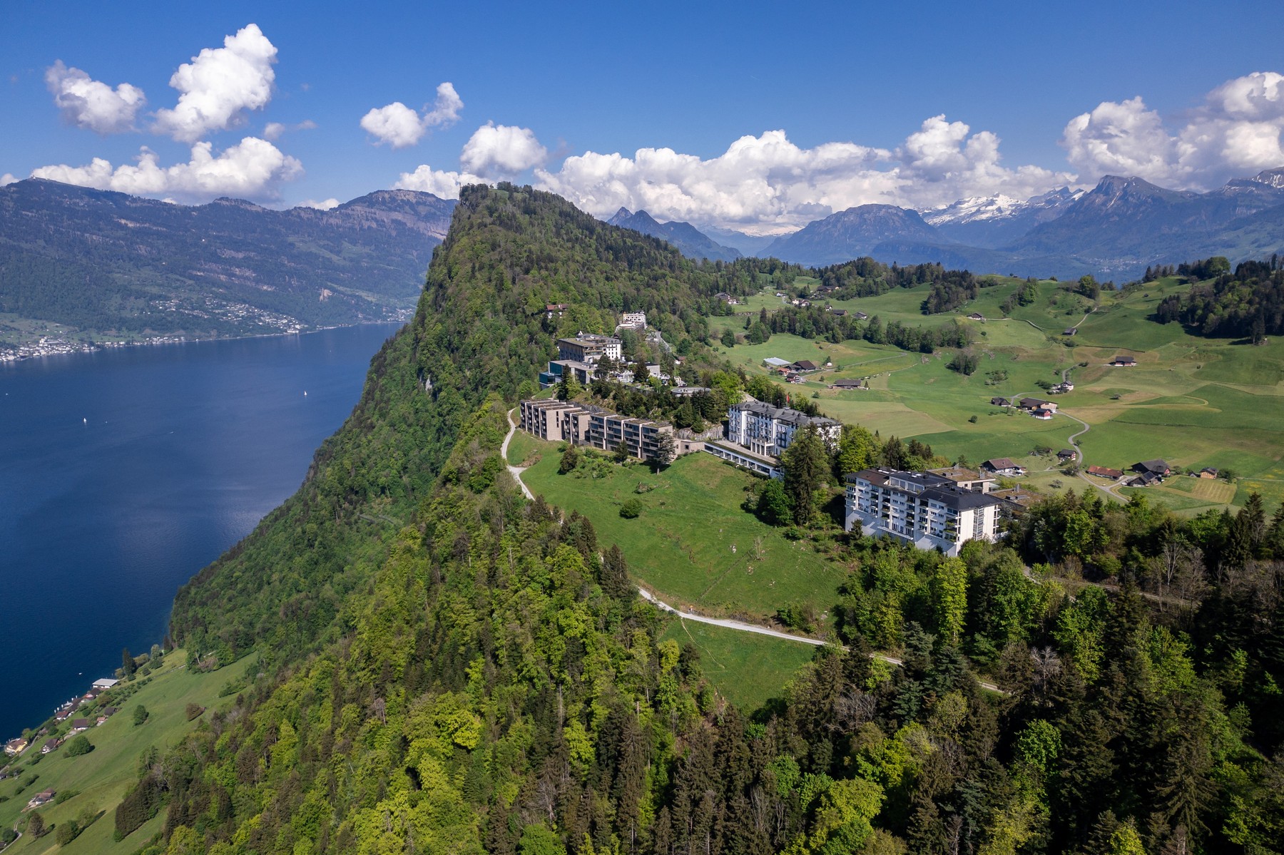 (FILES) An aerial picture taken on May 10, 2024 shows the Burgenstock resort.