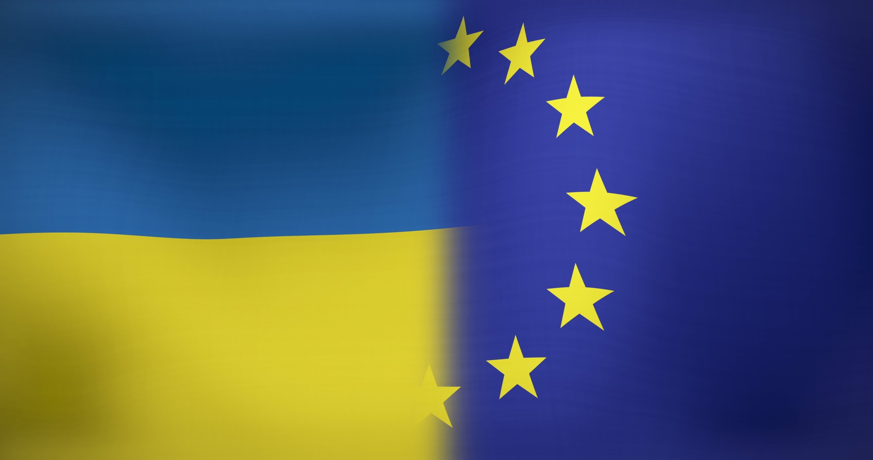 Image of moving and floating flags of ukraine and eu.