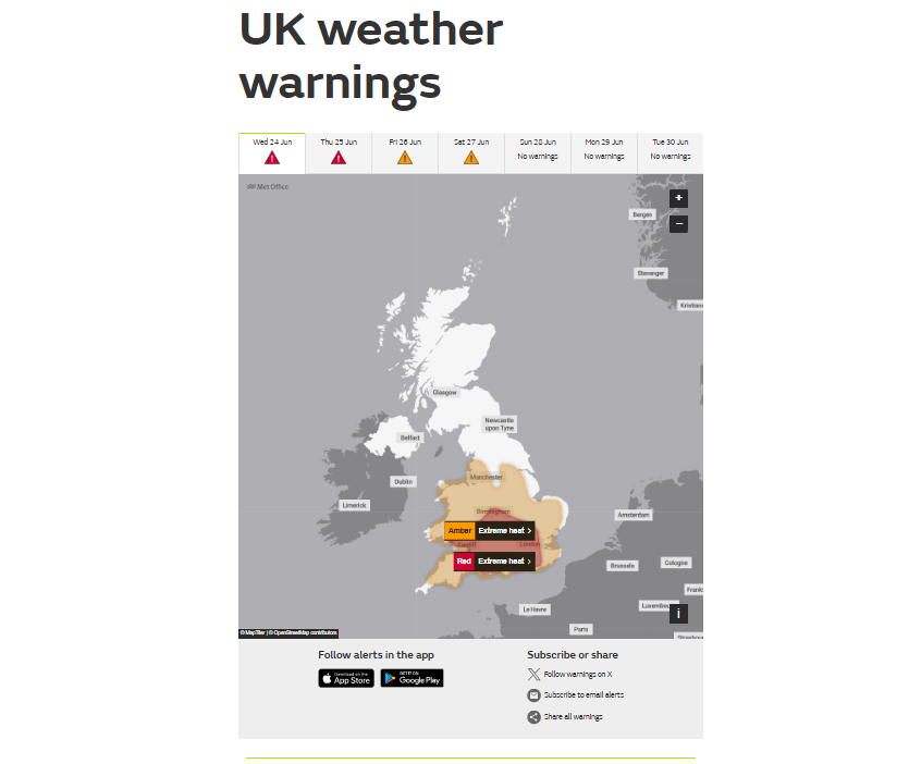 Rdeče opozorilo zaradi visokih temperatur v Veliki Britaniji