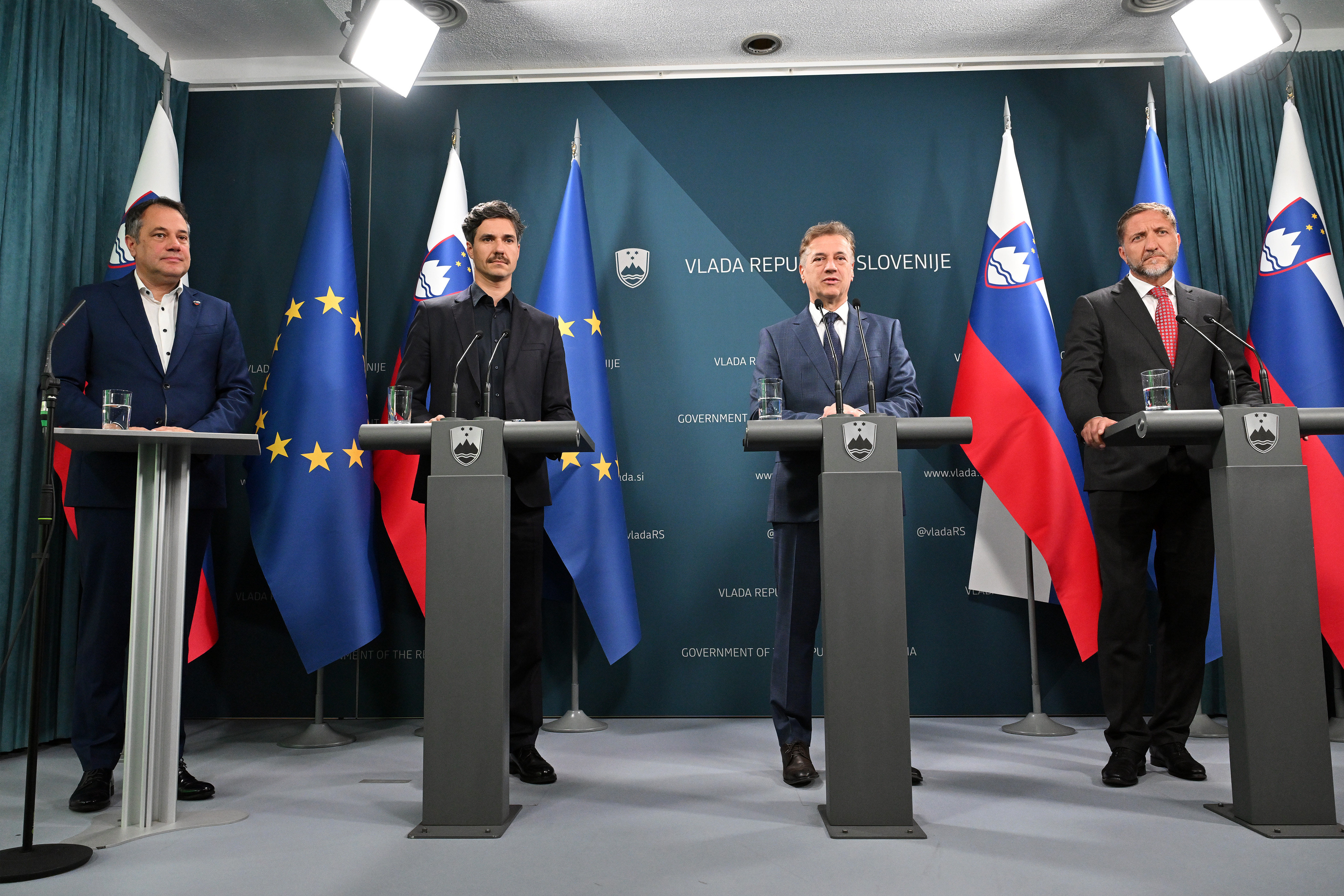 Matej Arčon, Luka Mesec, Robert Golob in Klemen Boštjančič