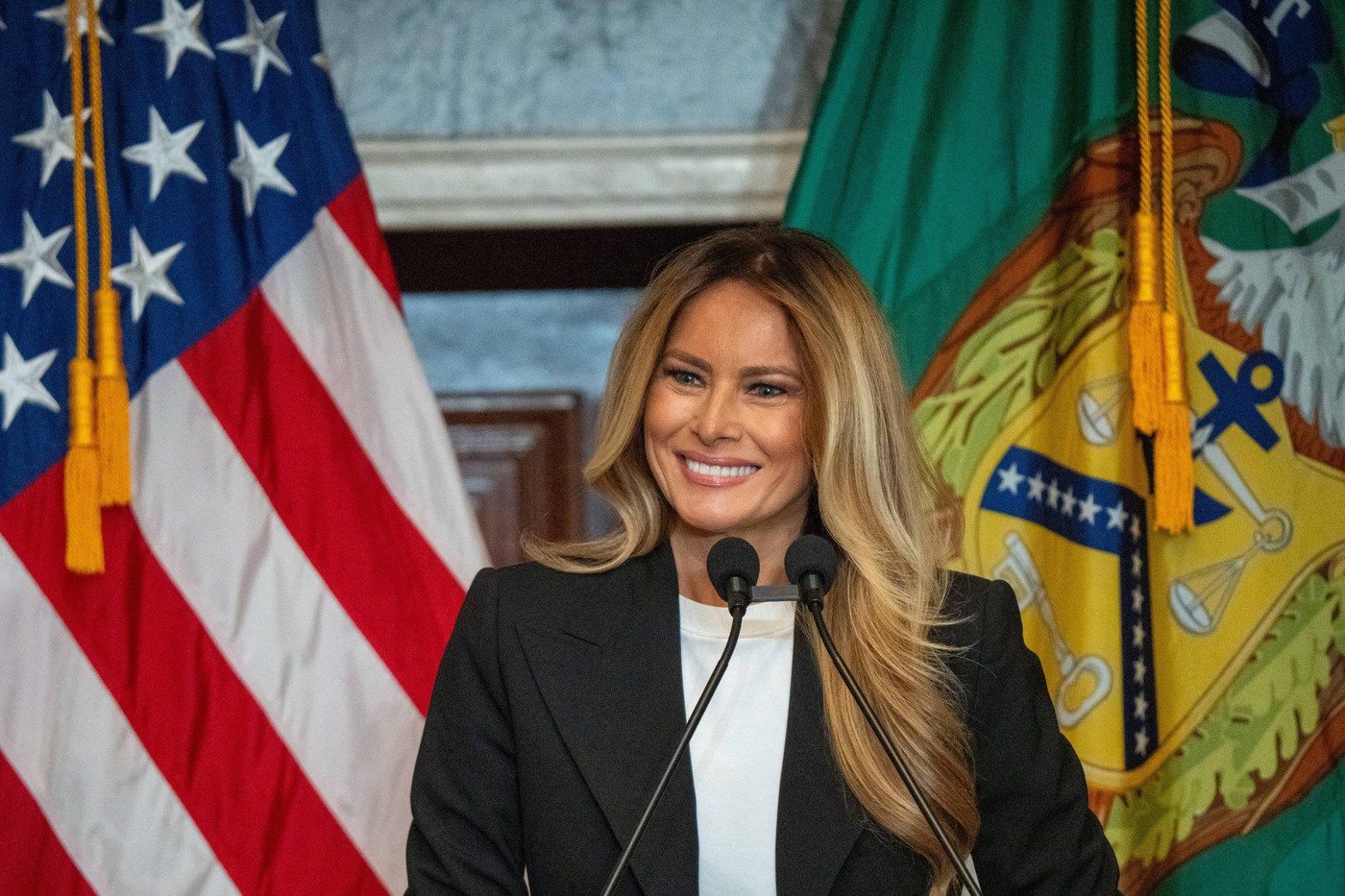 Melania Trump v govoru na finančnem ministrstvu (US Treasury), junij 2026