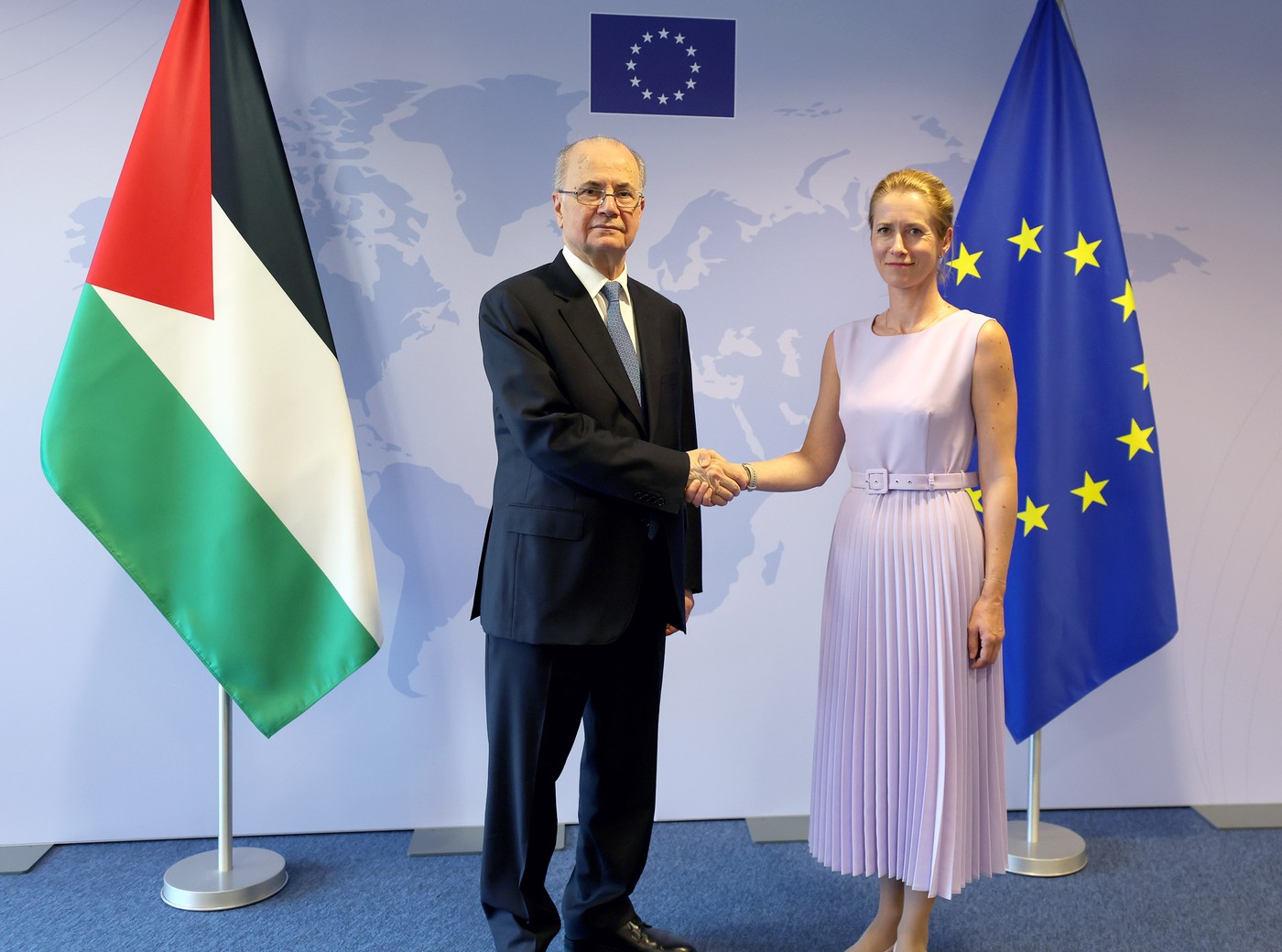 Palestinski premier Mohamad Mustafa in visoka zunanjepolitična predstavnica EU Kaja Kallas