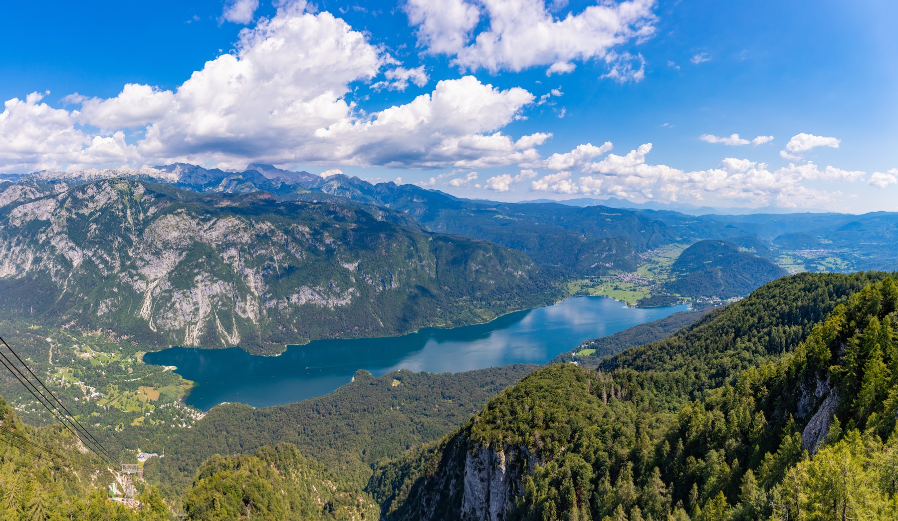 A panorama picture of Lake Bohinj as seen from the Vogel ski resort.