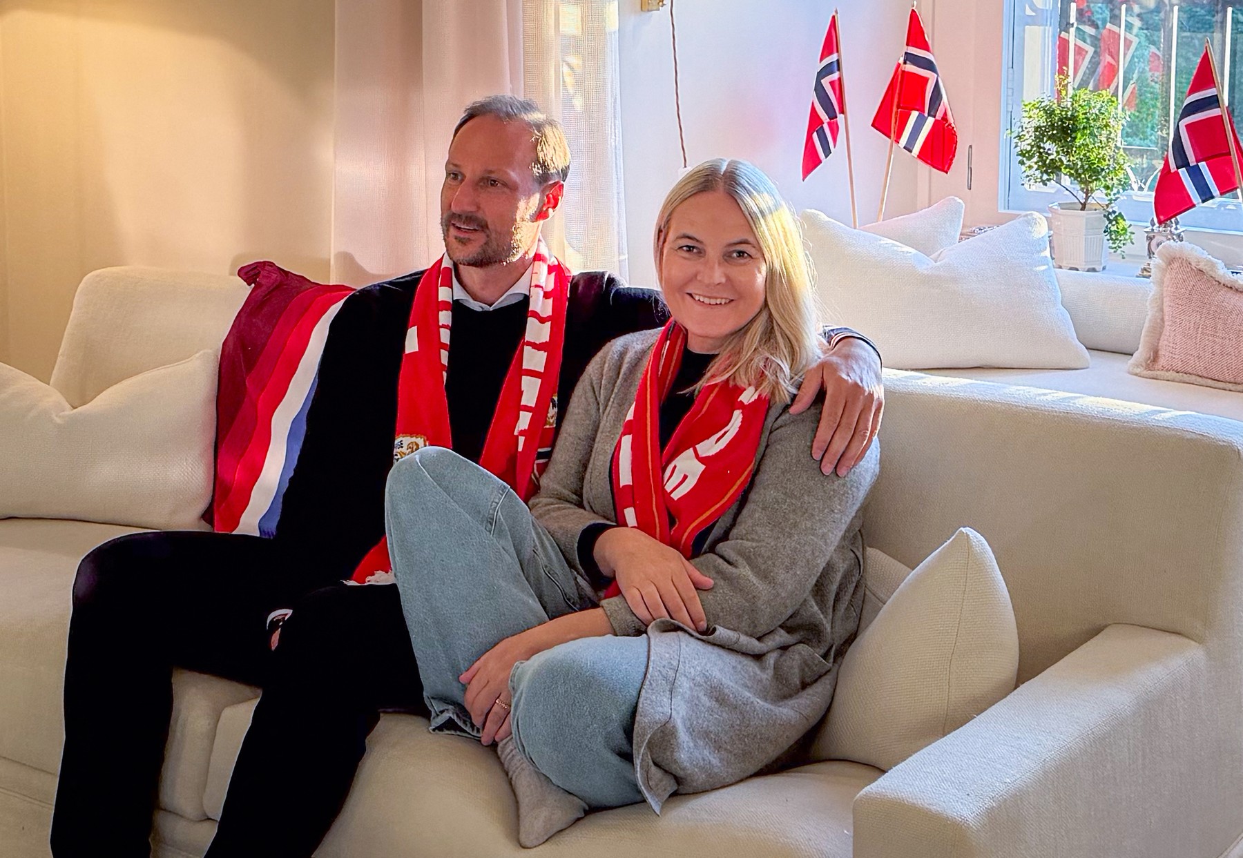 July 5, 2026  The Royal House of Norway on July 6, 2026 shows Crown Princess Mette-Marit of Norway (R) and Crown Prince Haakon of Norway as they watch the FIFA 2026 World Cup football match between Norway and Brazil at the Royal Palace in Oslo