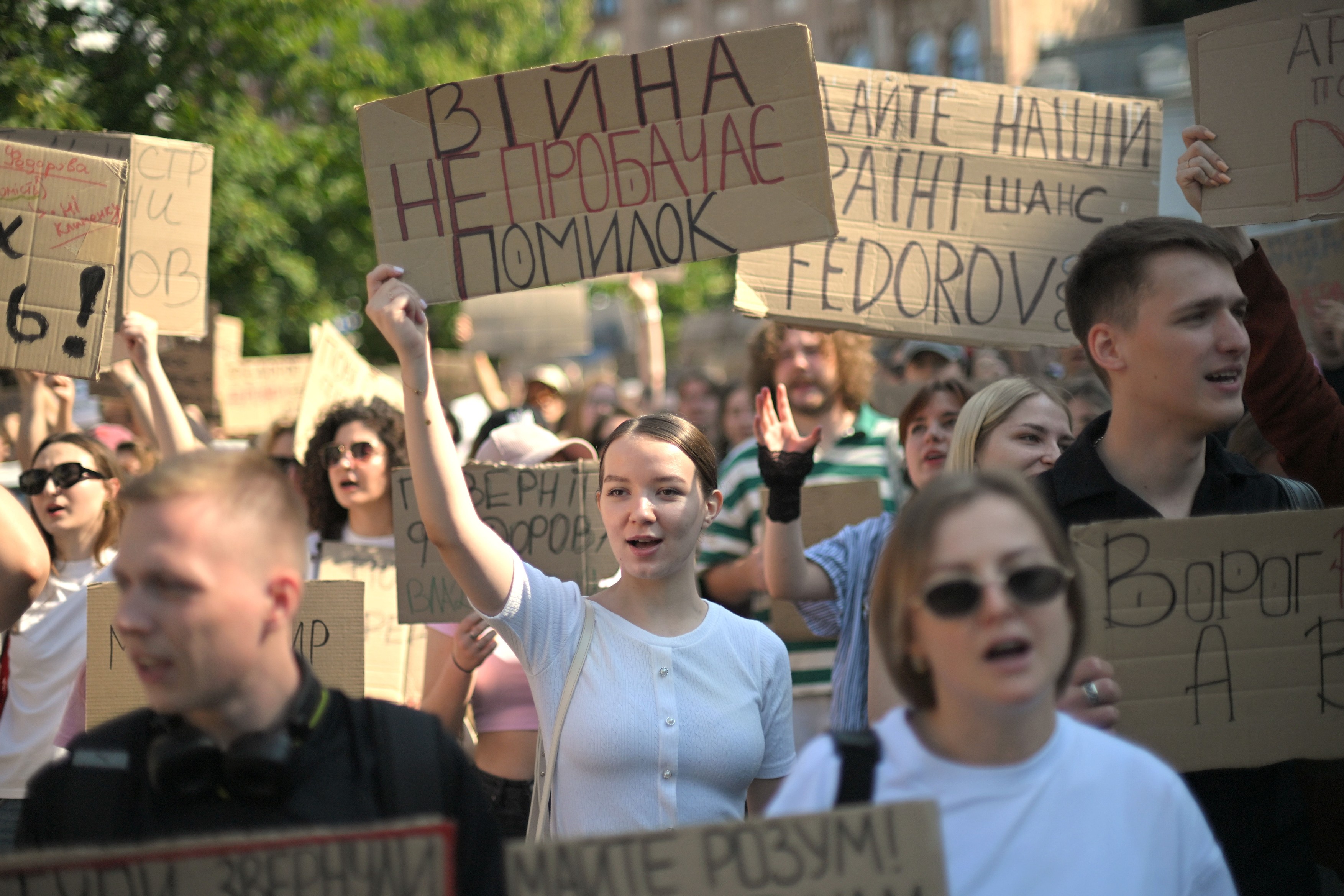 Protestni shod v Kijevu proti odstavitvi ukrajinskega obrambnega ministra Mihajla Fedorova.