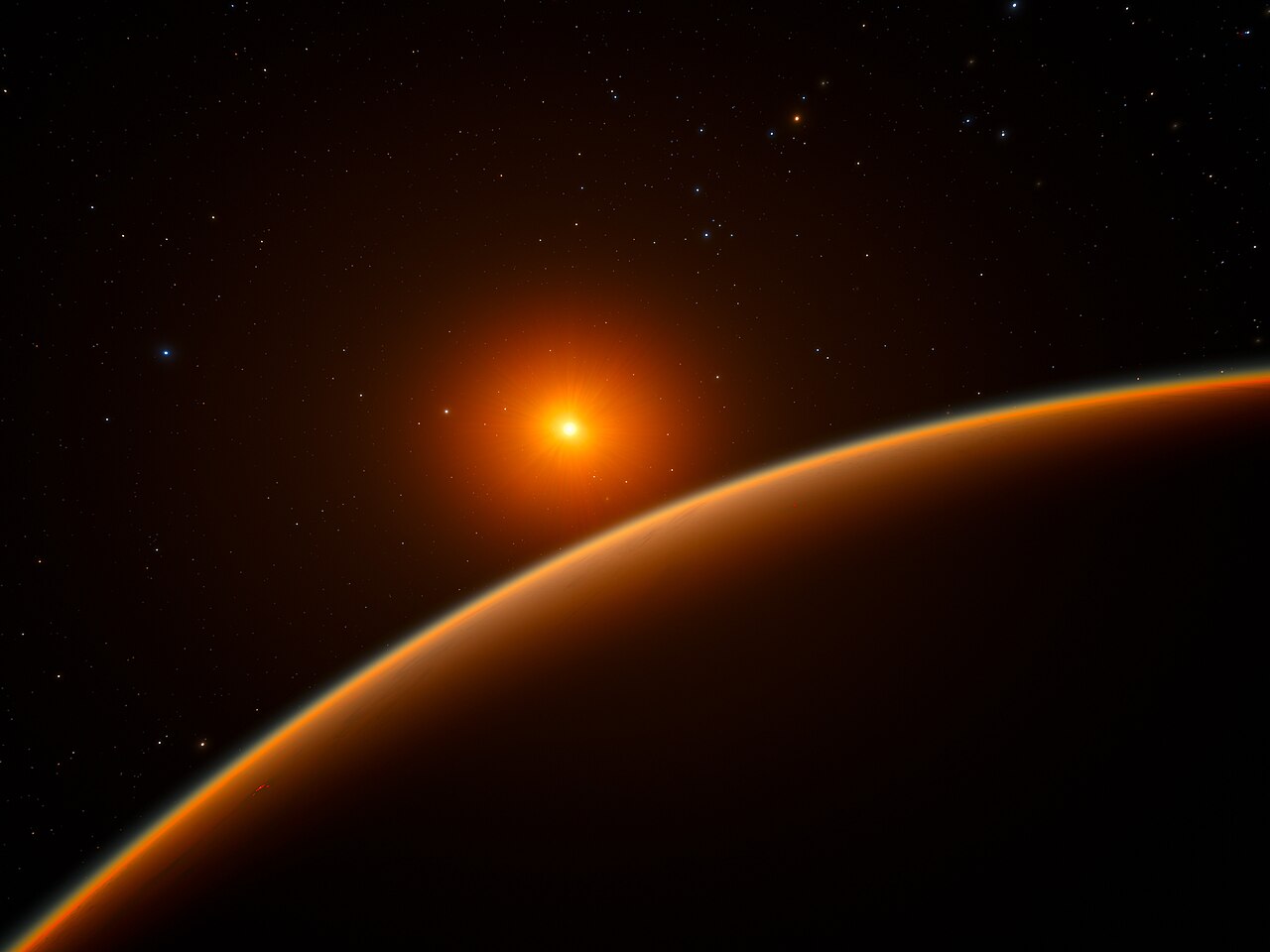 umetniška upodobitev eksoplaneta LHS 1140 b, kamnitega planeta, ki ima morda atmosfero