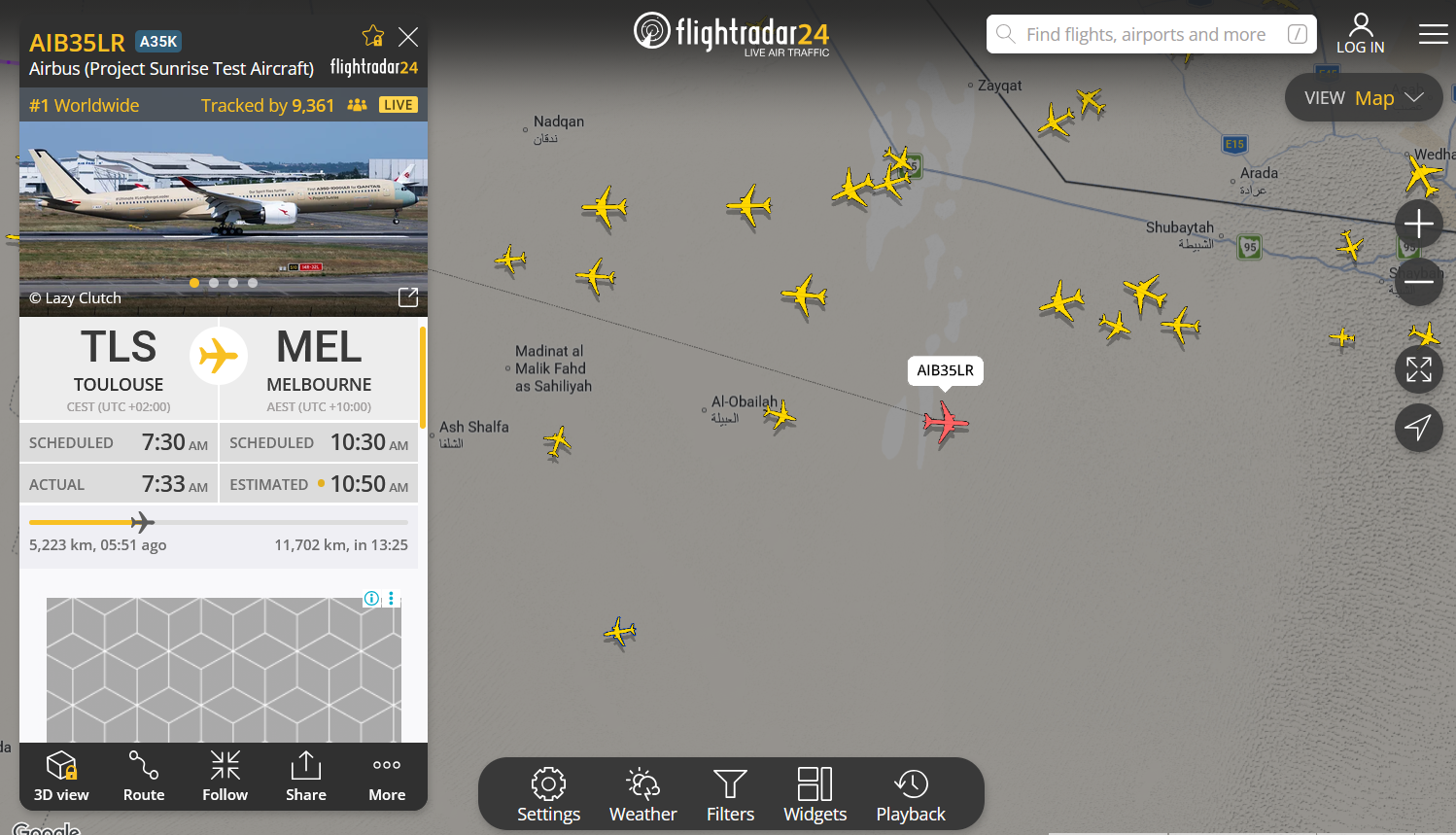 Polet letala Airbus A350-1000ULR