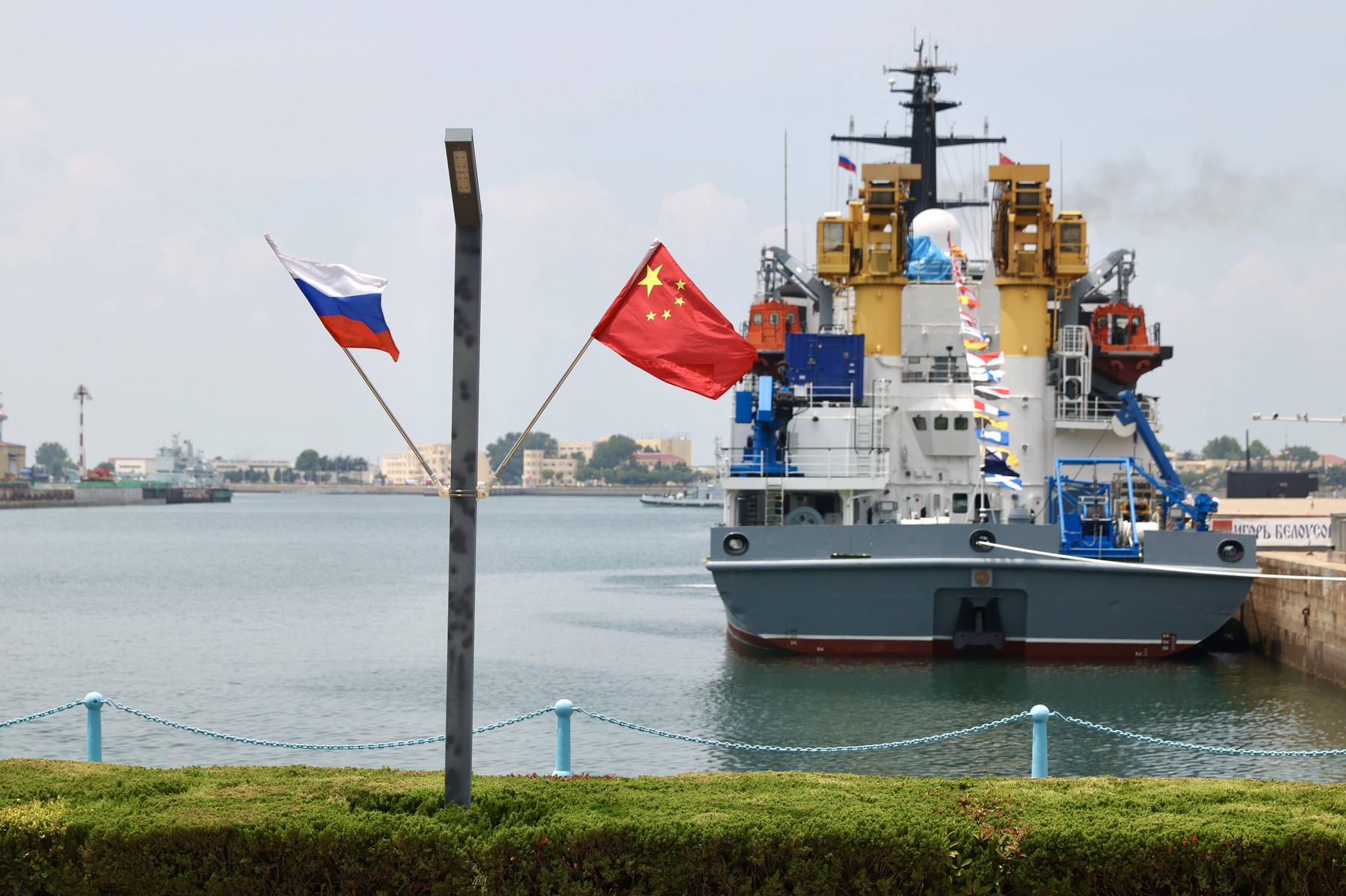 QINGDAO, CHINA - JULY 06: Flags of China and Russia.