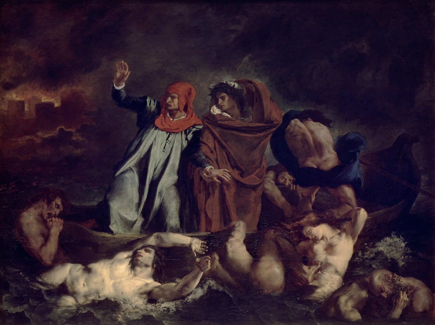 prizor iz Božanske komedije, Dante in Vergil v Peklu, Eugene Delcroix; 1822