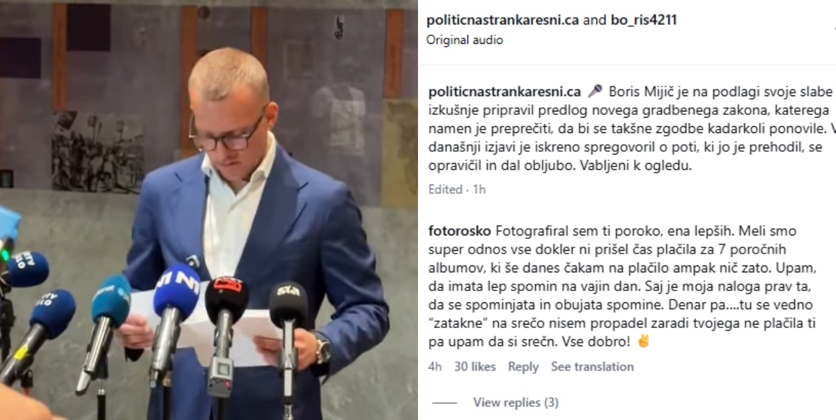 Boris Mijič ni plačal poročnemu fotografu