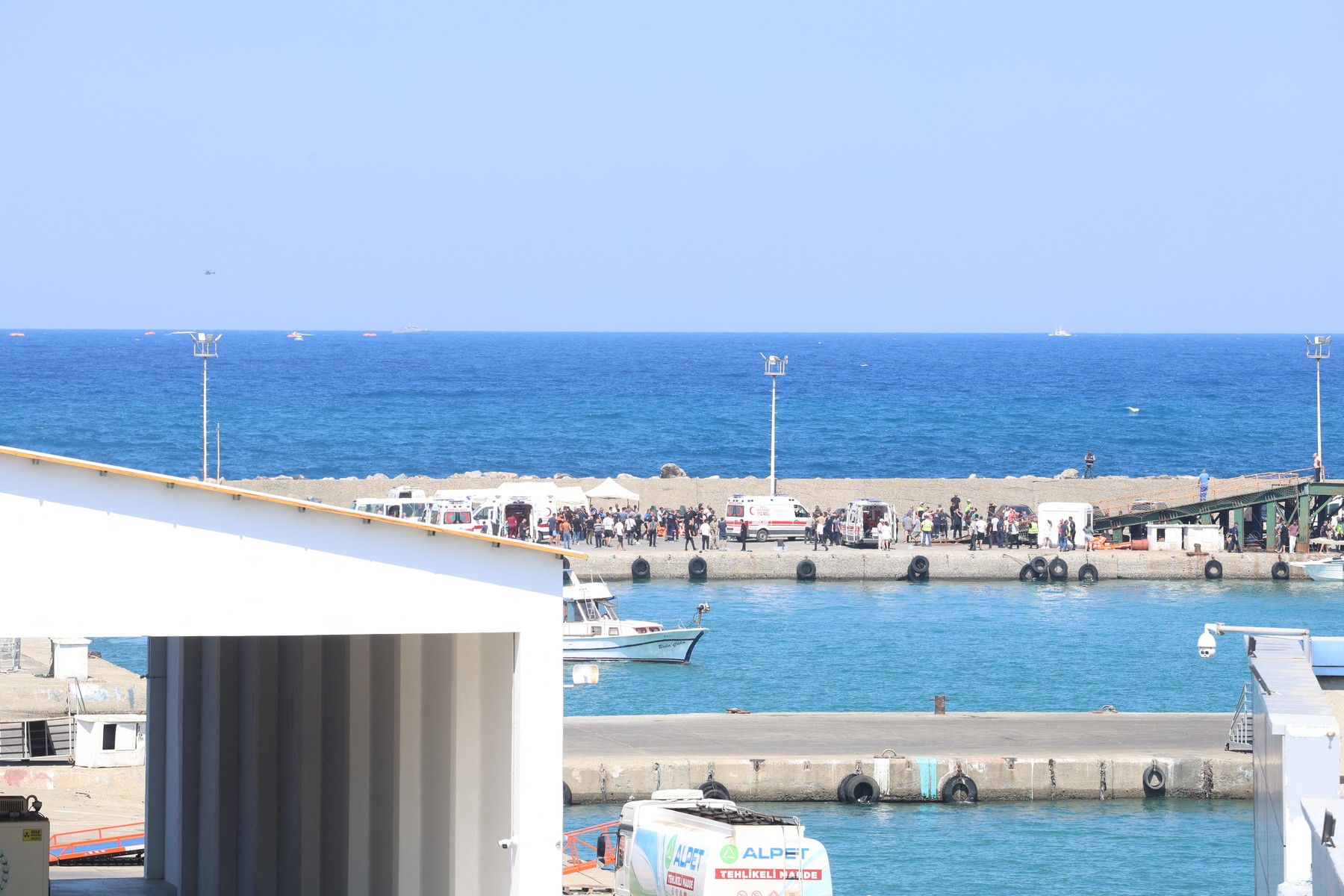 KYRENIA, TURKISH REPUBLIC OF NORTHERN CYPRUS - AUGUST 30 : Search and rescue operations continue after a ferry that departed from Kyrenia Harbor took on water in Kyrenia
