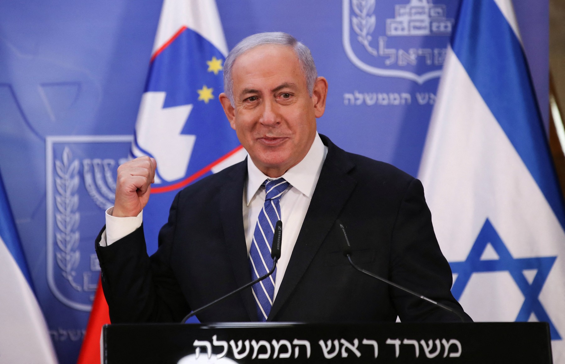 Israeli Prime Minister Benjamin Netanyahu speaks during a joint press conference with the Slovenian Prime Minister in Jerusalem on December 8, 2020.
