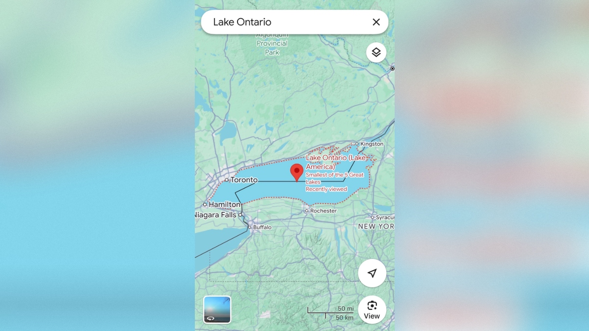 Ontarijsko jezero v Google Zemljevidih