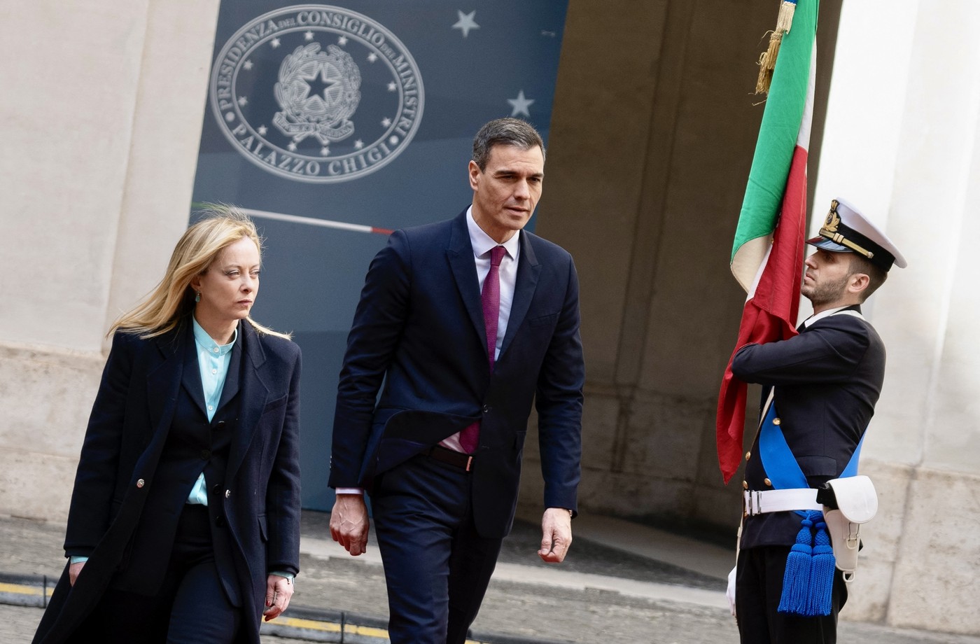 Pedro Sanchez in Giorgia Meloni