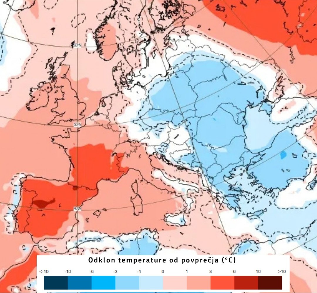 Napoved odklonov temperature od povprečja med 21. in 28. septembrom