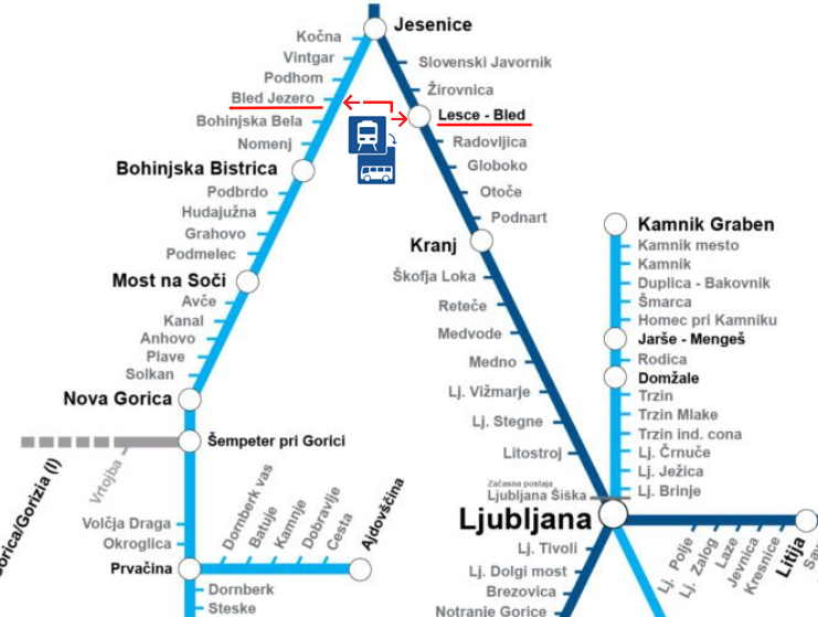 povezovalne avtobusne linije na zemljevidu