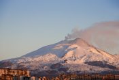 The mount Etna volcano covered with snow.