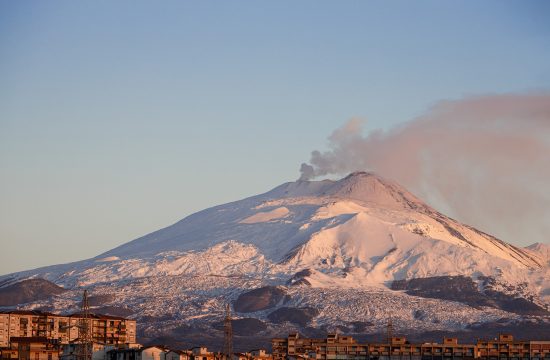 The mount Etna volcano covered with snow.