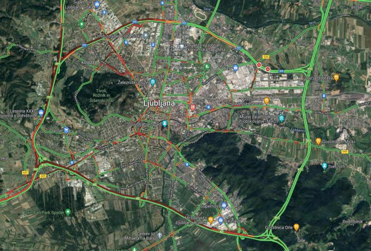 Ljubljana, promet, Google Maps