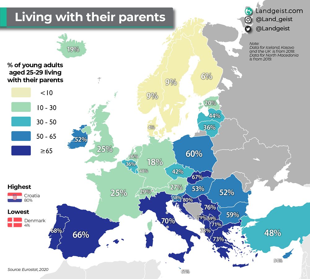 Zemljevid mladih, ki živijo pri starših