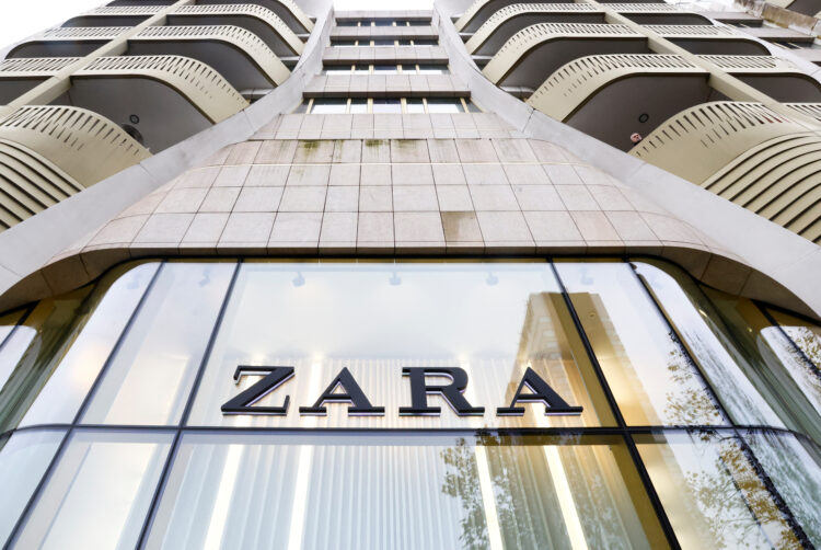 The Zara clothing store logo is seen at the entrance of a store, in Brussels