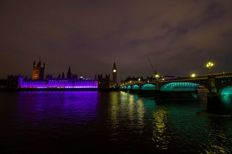 The Palace of Westminster lights up purple for International Day of Persons with Disabilities in London