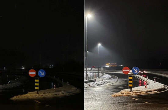Avtocestni priključek Domžale po Darsovem ukrepu zmanjšanja osvetlitve avtocest in hitrih cest ter po povrnitvi v prvotno stanje.