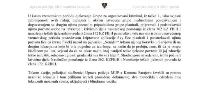 Policijsko poročilo Sarajevo o Senidah