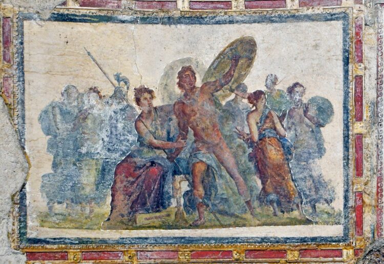 freska, otok Skiros, Grčija, Troja, Ahil