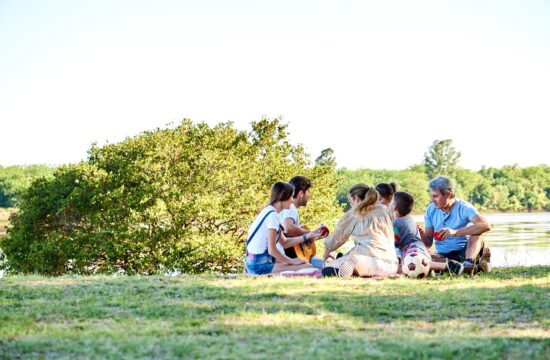 Ljudje se družijo na pikniku