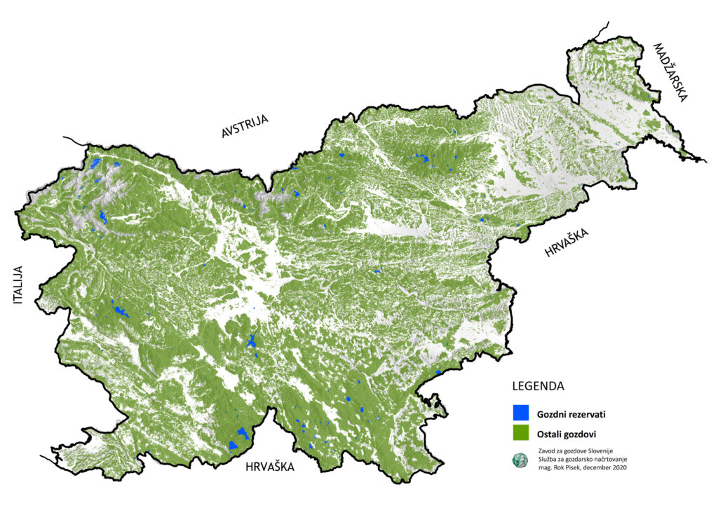 Zemljevid gozdnih rezervatov v Sloveniji