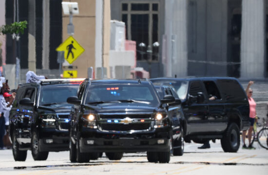 Former U.S. President Donald Trump arrives at the Wilkie D. Ferguson Jr. United States Courthouse