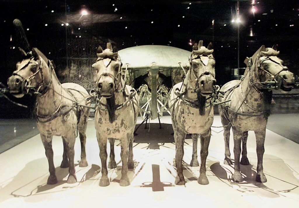 Vojaška konjska vprega, bojna kočija, konji, Kitajska, Čan Ši Huang, grobnica, arheologija
