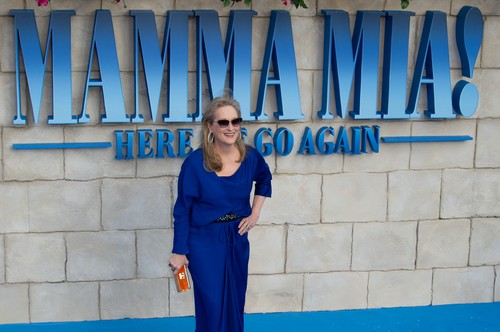 Meryl Streep na premieri drugega dela filma Mamma Mia! Spet se začenja