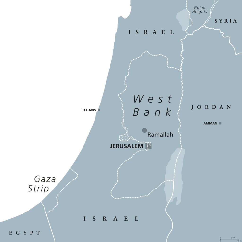 zemljevid Gaze in Zahodnega brega