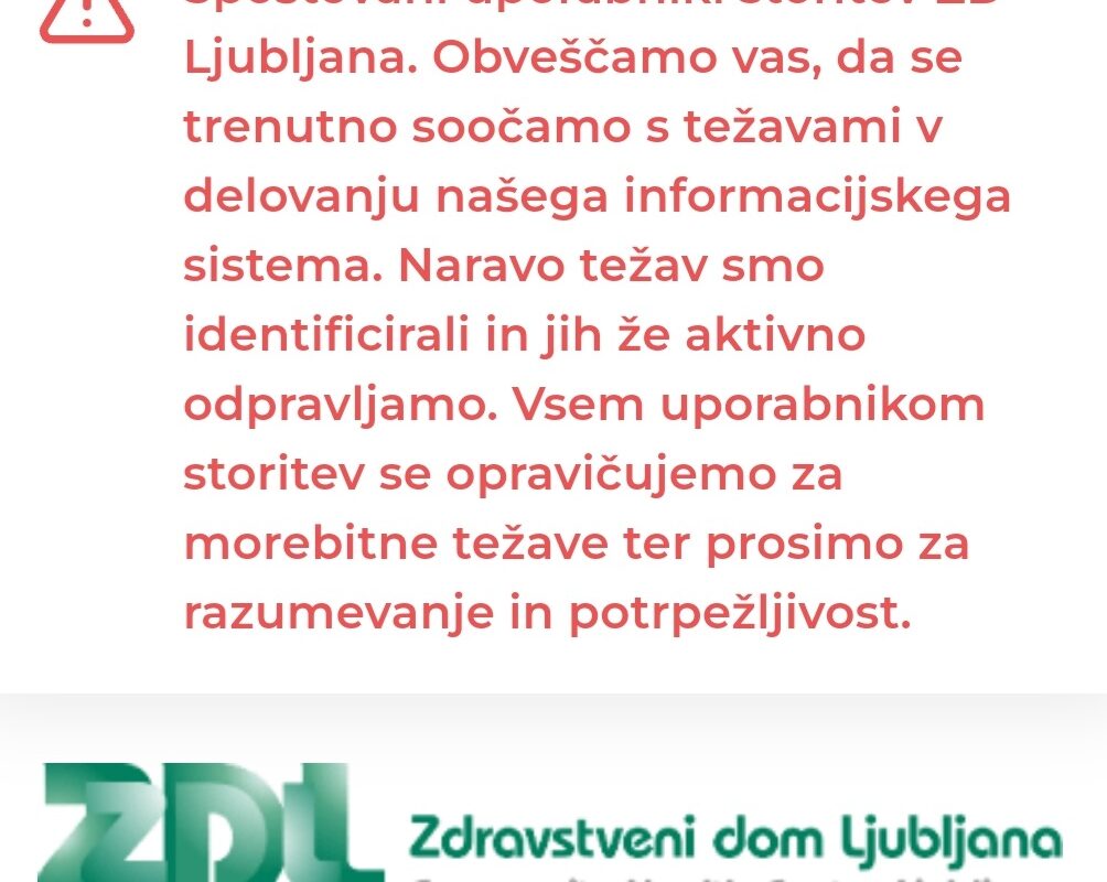 Portal Za Paciente ZD Ljubljana Spet Deluje: "Za Nevšečnosti Se ...