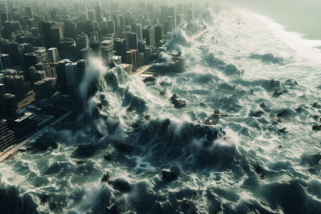 katastrofalni cunami, umetniška upodobitev