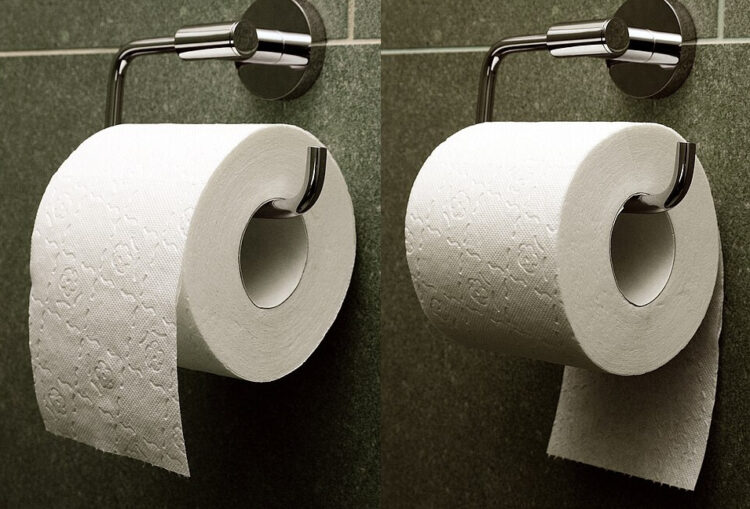 toaletni papir, rolica toaletnega papirja, položaj