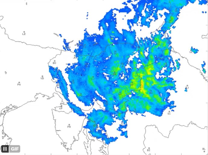 dež, radarska slika padavin, meteorologija