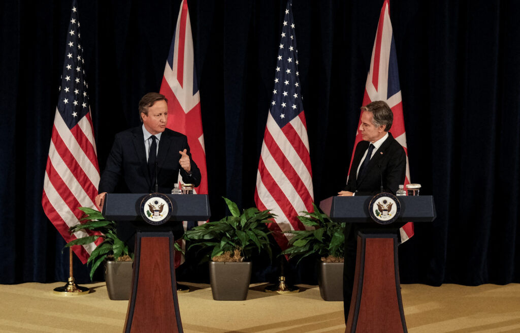 U.S. Secretary of State Antony Blinken and British Foreign Secretary David Cameron hold a joint press conference