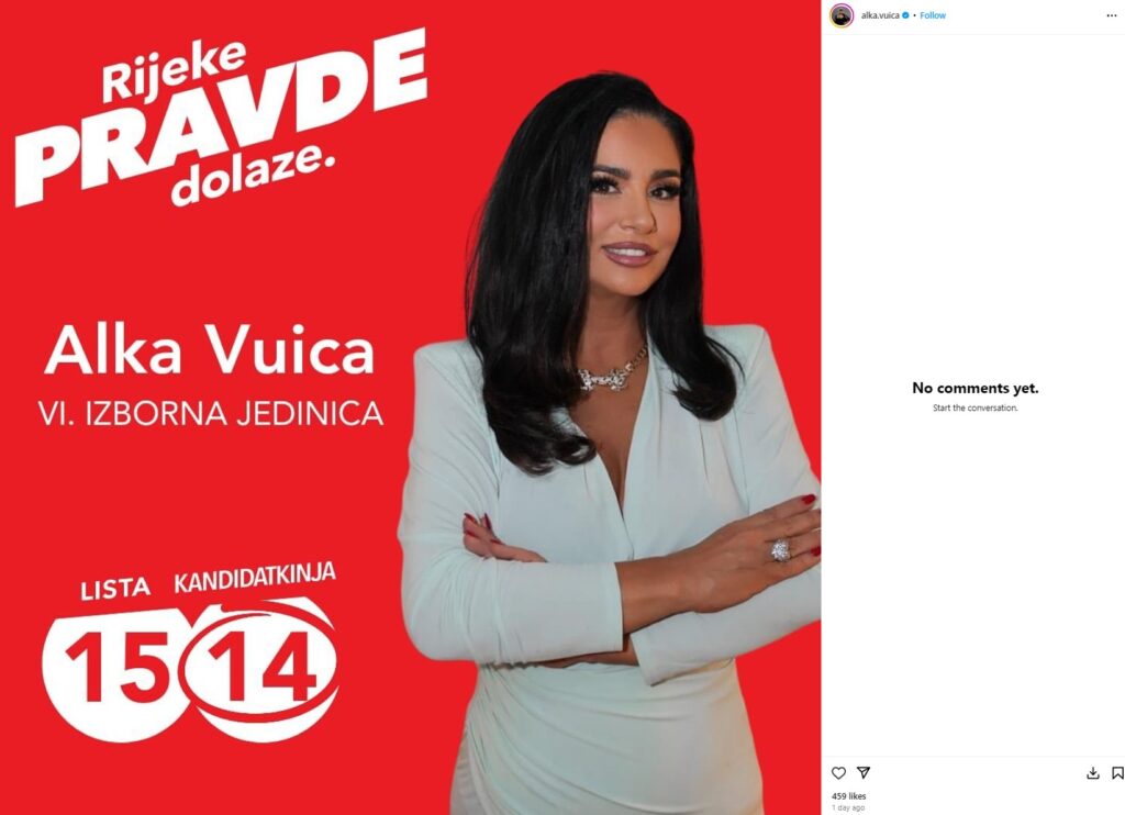 Alka Vuica, letak, Hrvaška, hrvaške parlamentarne volitve 2024,, Instagram