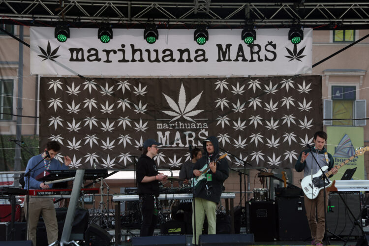 glasbeniki na odru Marihuana marš