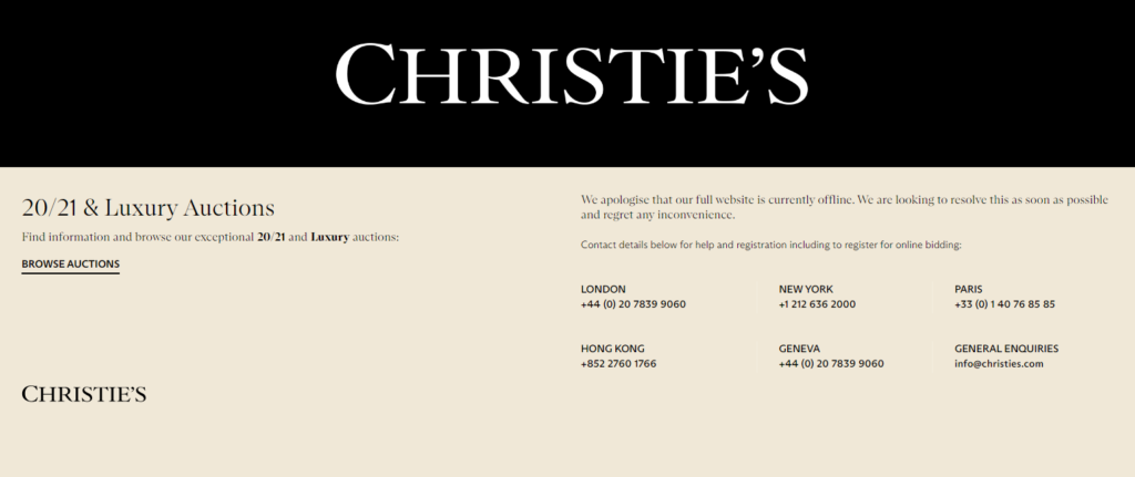Posnetek zaslona spletne strani Christie's 