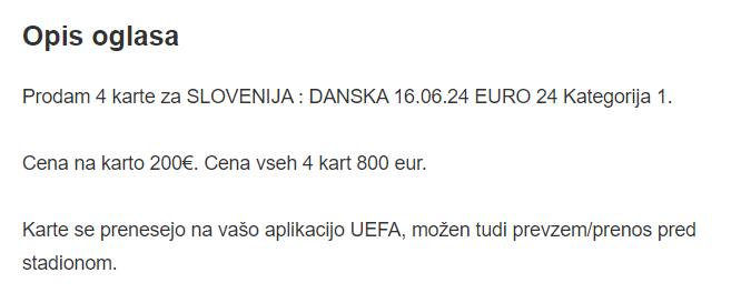 Preprodaja vstopnic za Euro na Bolhi