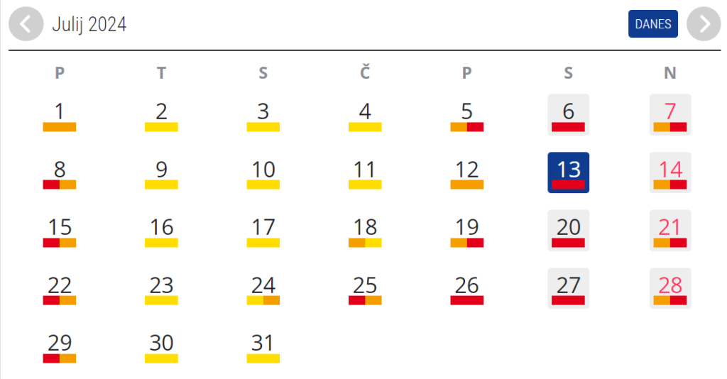 Prometni koledar za julij 2024