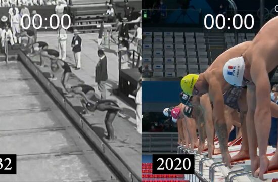 olimpijske igre, Los Angeles, 1932, Tokio 2020, plavanje, 100 m prosto, primerjava