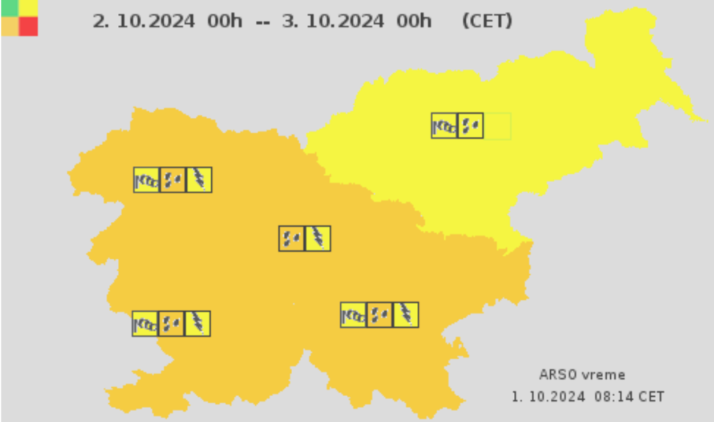 Vremensko opozorilo za sredo