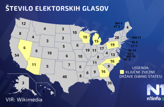 Zemljevid ZDA z elektorskimi glasovi